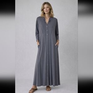 Veiled Ivy Jersey Button Down Long Sleeve Maxi Dress Dusk Blue Women's X-Large